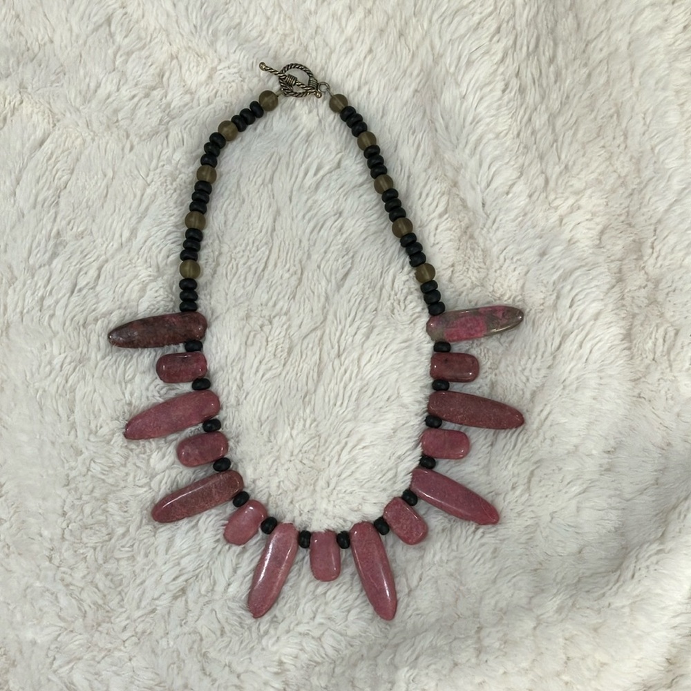 Pink and black stone collar style necklace
